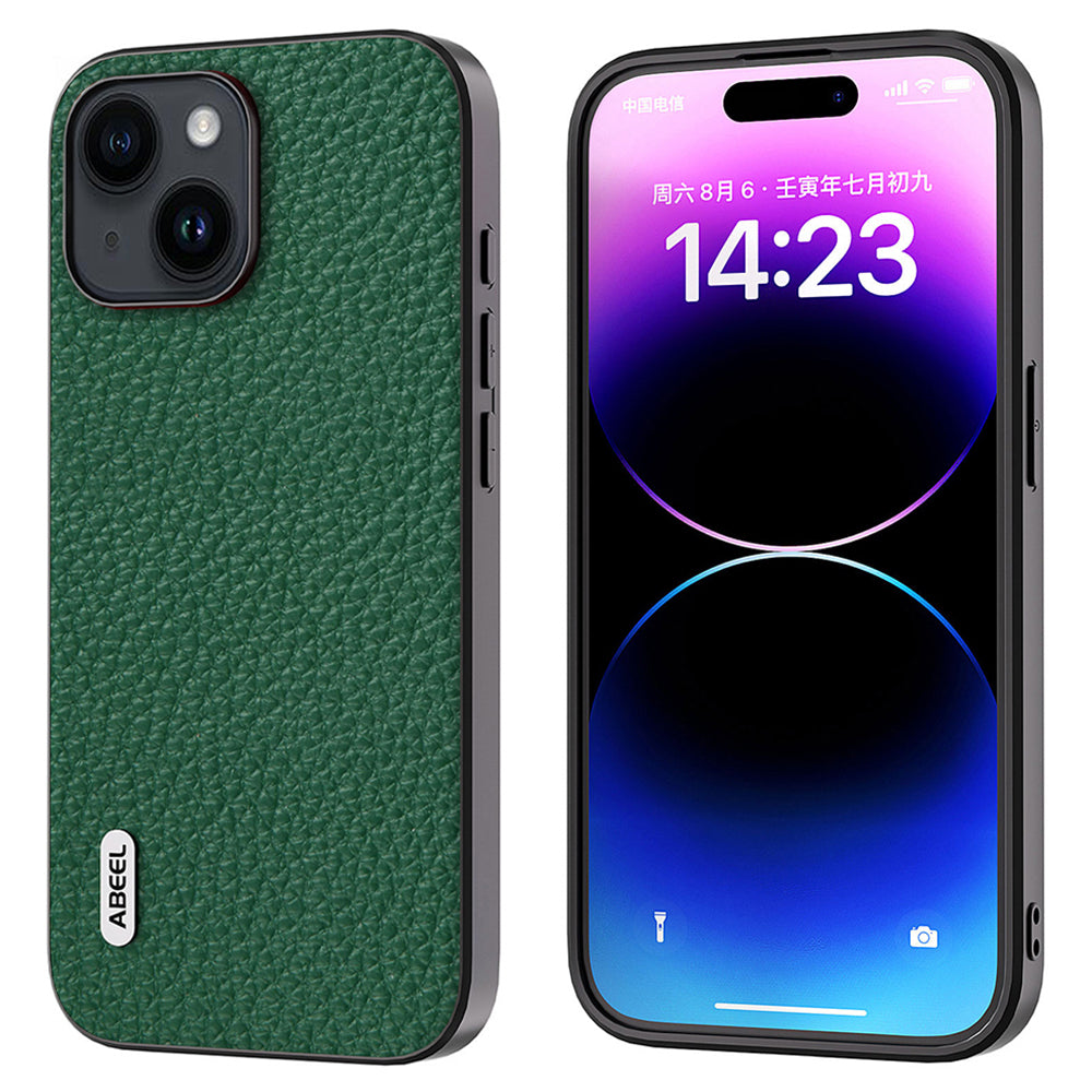 Ochranný kryt ABEEL Slim Phone pro iPhone 15 z hovězí kůže PC TPU Litchi Texture Ochranný kryt ABEEL Slim Phone pro iPhone 15 z hovězí kůže PC TPU Litchi Texture